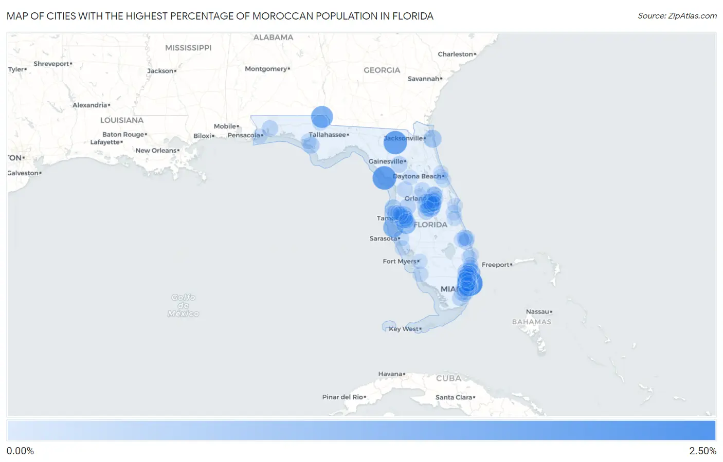 Cities with the Highest Percentage of Moroccan Population in Florida Map