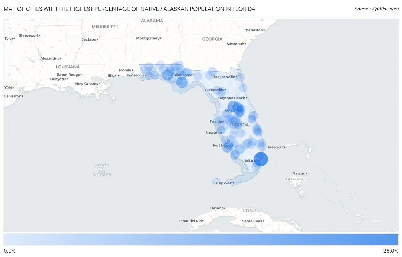 Cities with the Highest Percentage of Native / Alaskan Population in Florida Map