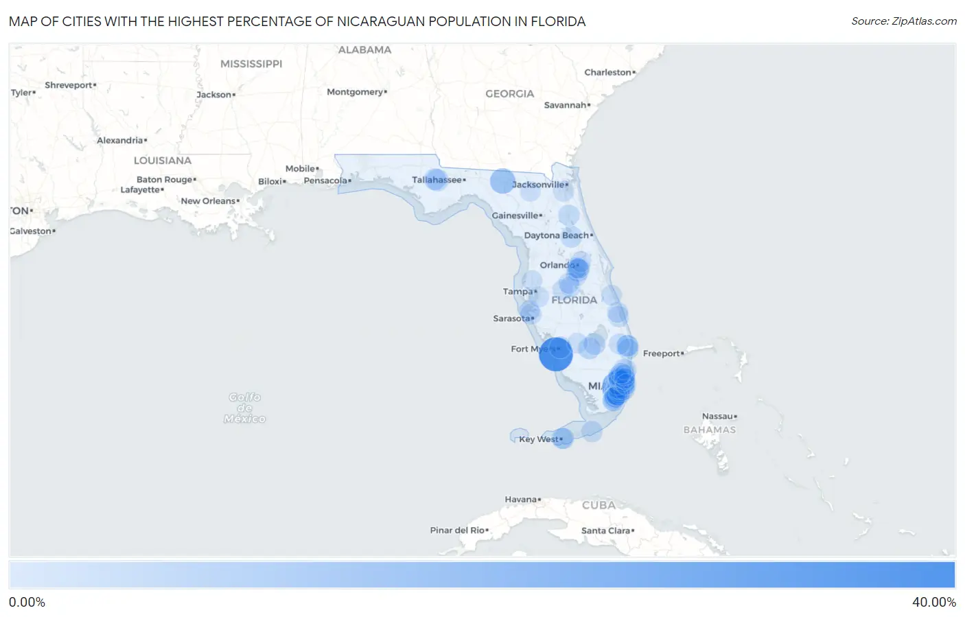 Cities with the Highest Percentage of Nicaraguan Population in Florida Map