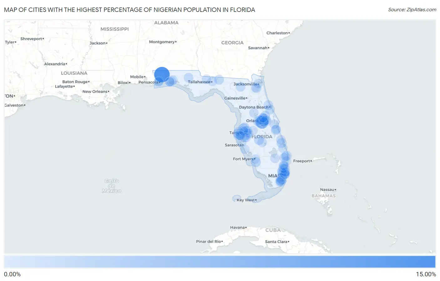 Cities with the Highest Percentage of Nigerian Population in Florida Map