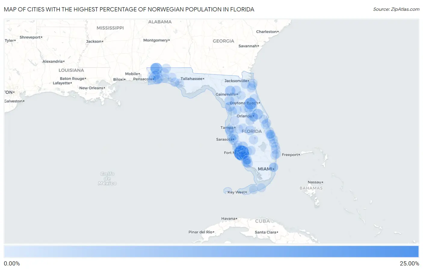 Cities with the Highest Percentage of Norwegian Population in Florida Map