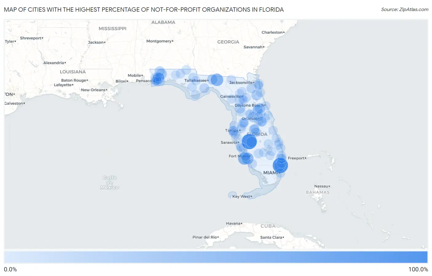 Cities with the Highest Percentage of Not-for-profit Organizations in Florida Map