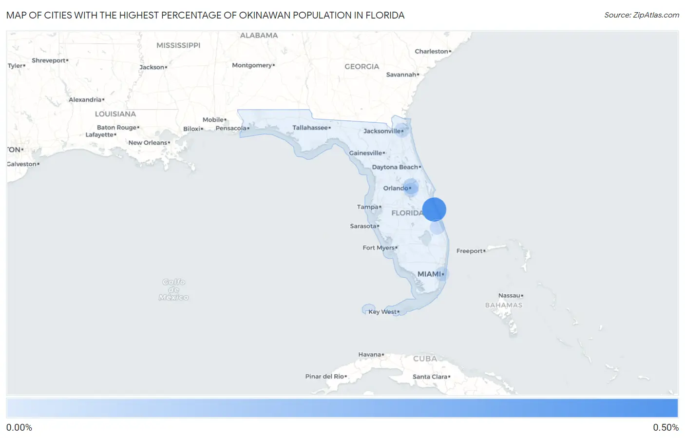 Cities with the Highest Percentage of Okinawan Population in Florida Map