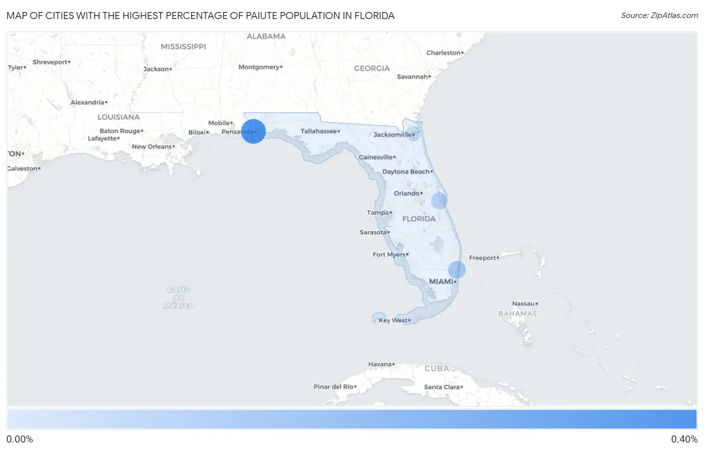 Cities with the Highest Percentage of Paiute Population in Florida Map
