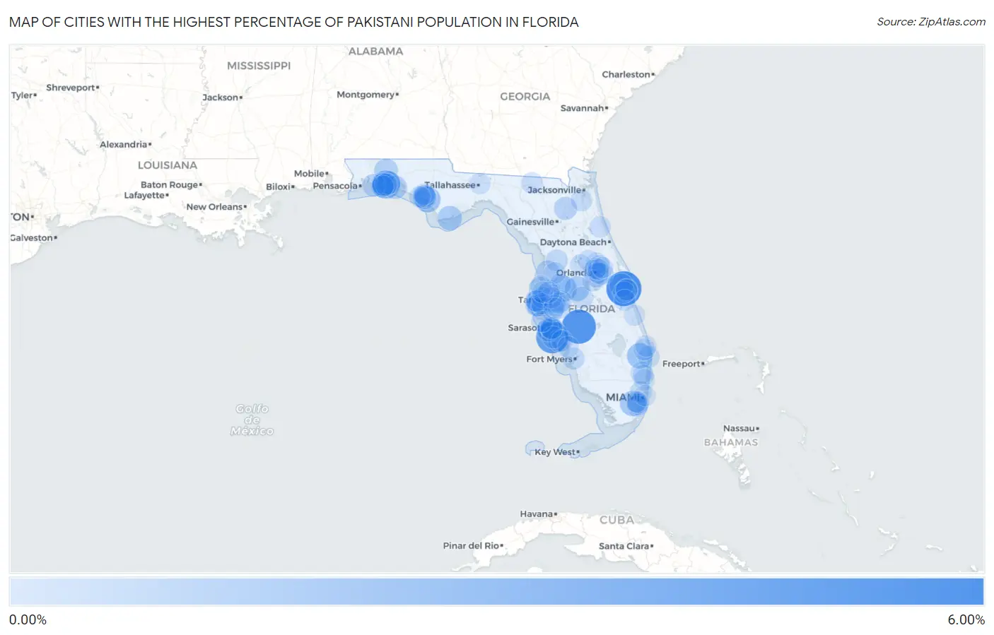Cities with the Highest Percentage of Pakistani Population in Florida Map