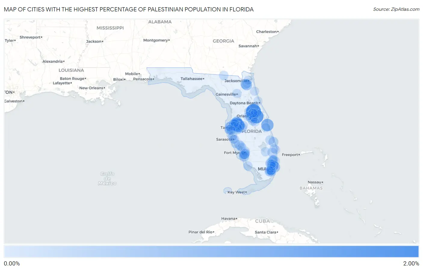Cities with the Highest Percentage of Palestinian Population in Florida Map