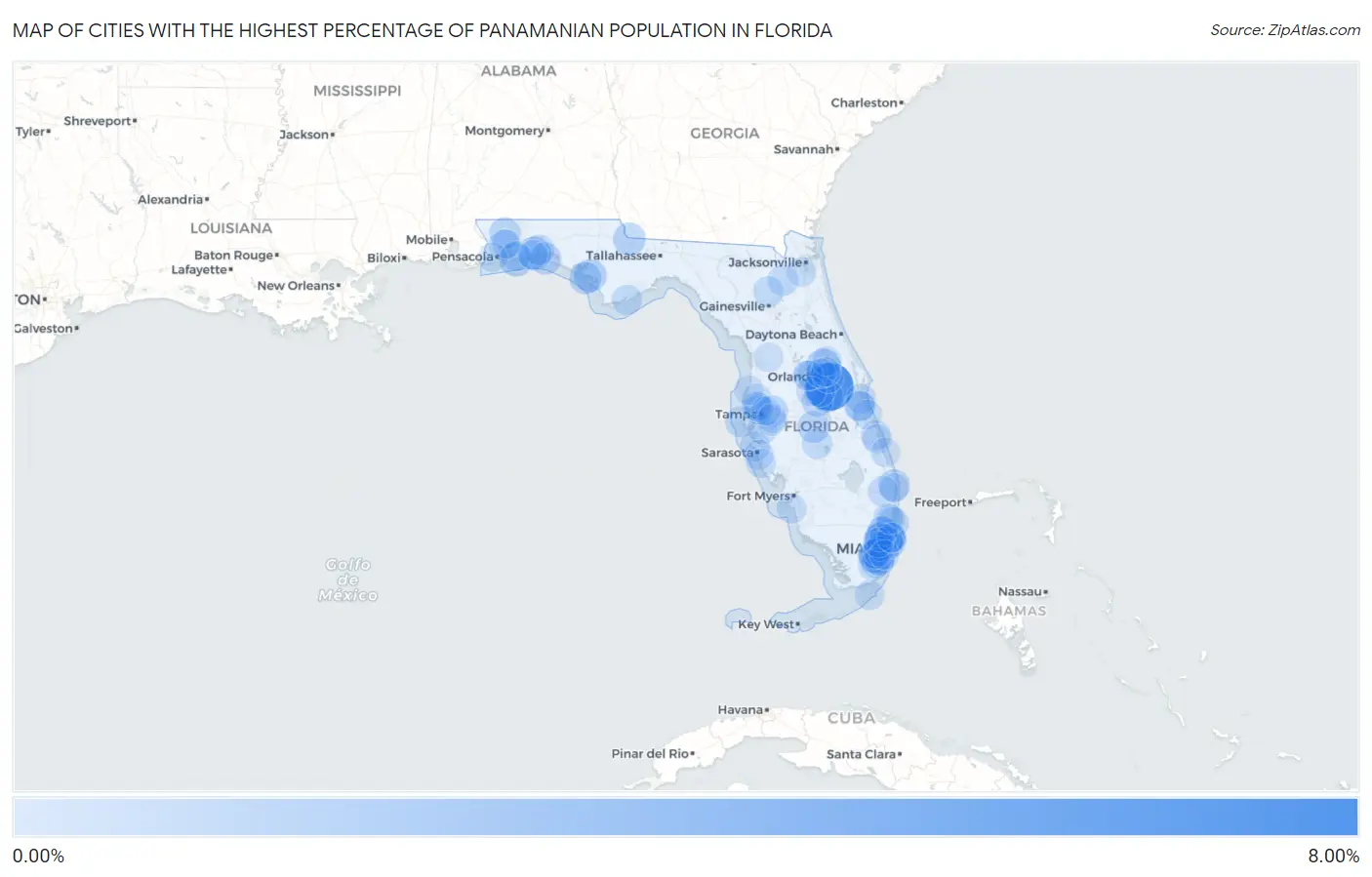 Cities with the Highest Percentage of Panamanian Population in Florida Map