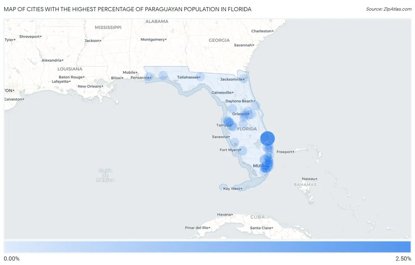 Cities with the Highest Percentage of Paraguayan Population in Florida Map