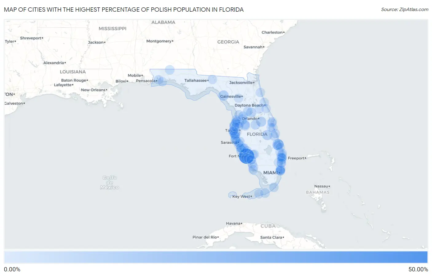 Cities with the Highest Percentage of Polish Population in Florida Map