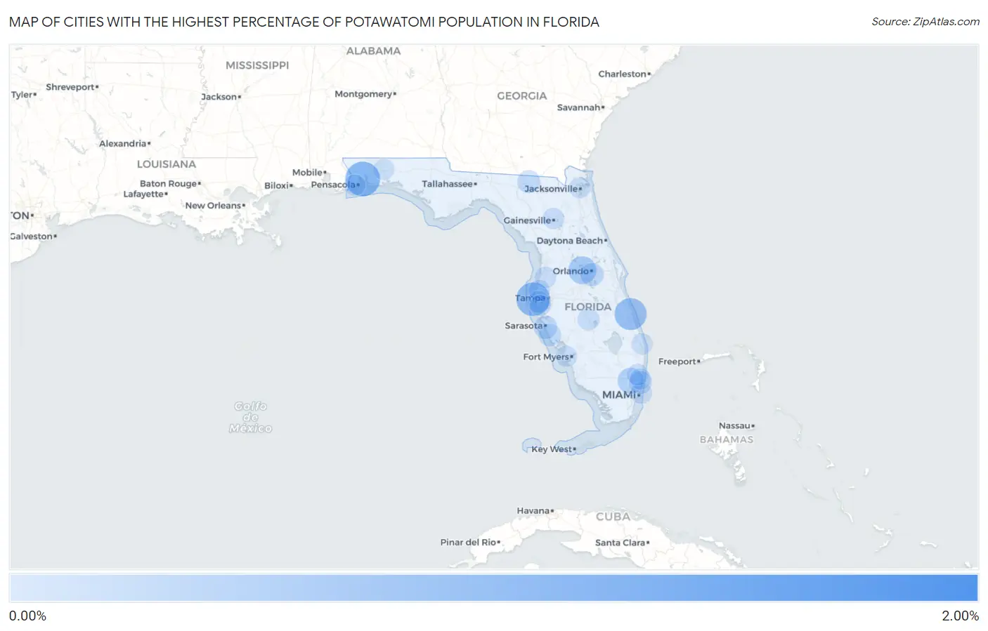 Cities with the Highest Percentage of Potawatomi Population in Florida Map