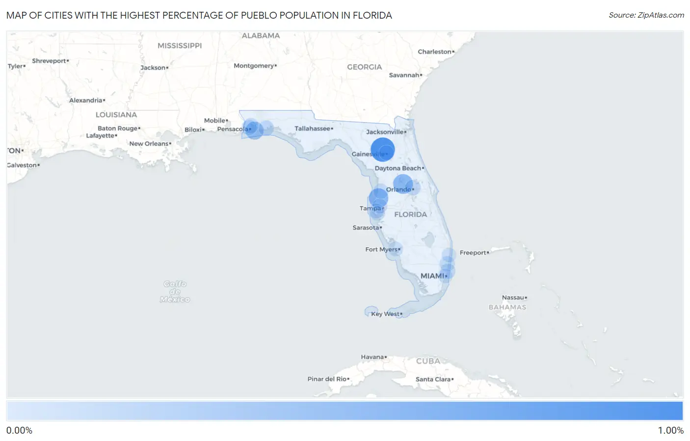 Cities with the Highest Percentage of Pueblo Population in Florida Map