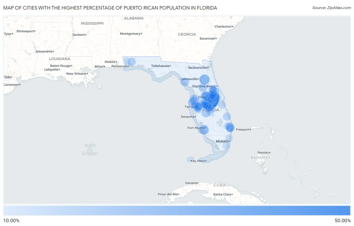 Cities with the Highest Percentage of Puerto Rican Population in Florida Map