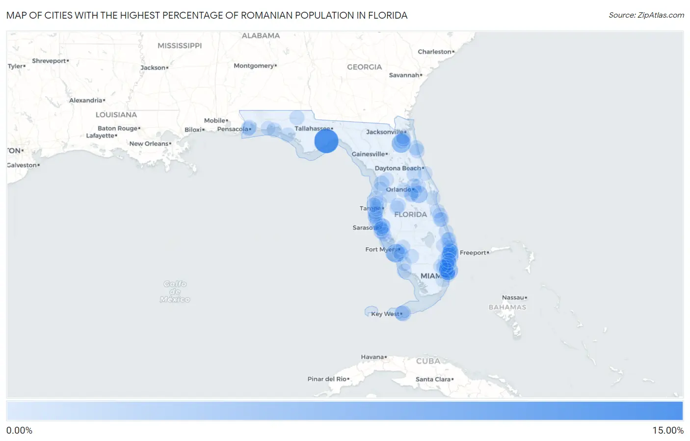 Cities with the Highest Percentage of Romanian Population in Florida Map