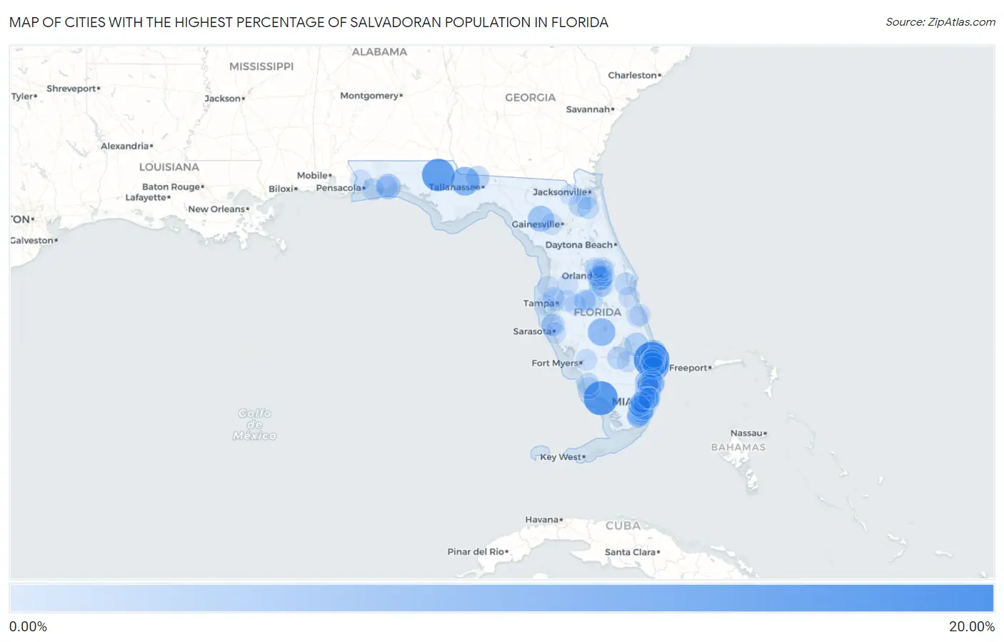 Cities with the Highest Percentage of Salvadoran Population in Florida Map