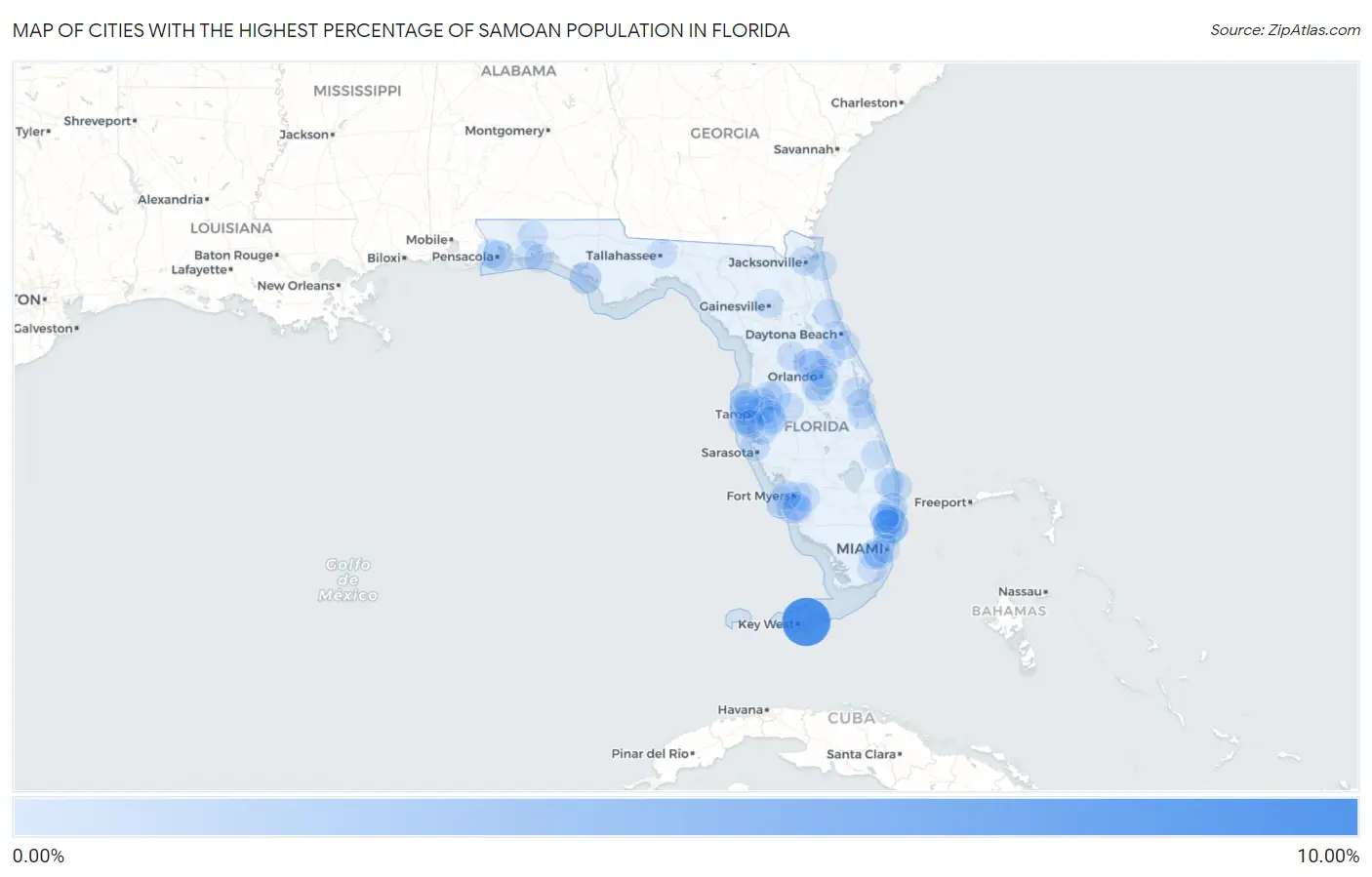 Cities with the Highest Percentage of Samoan Population in Florida Map