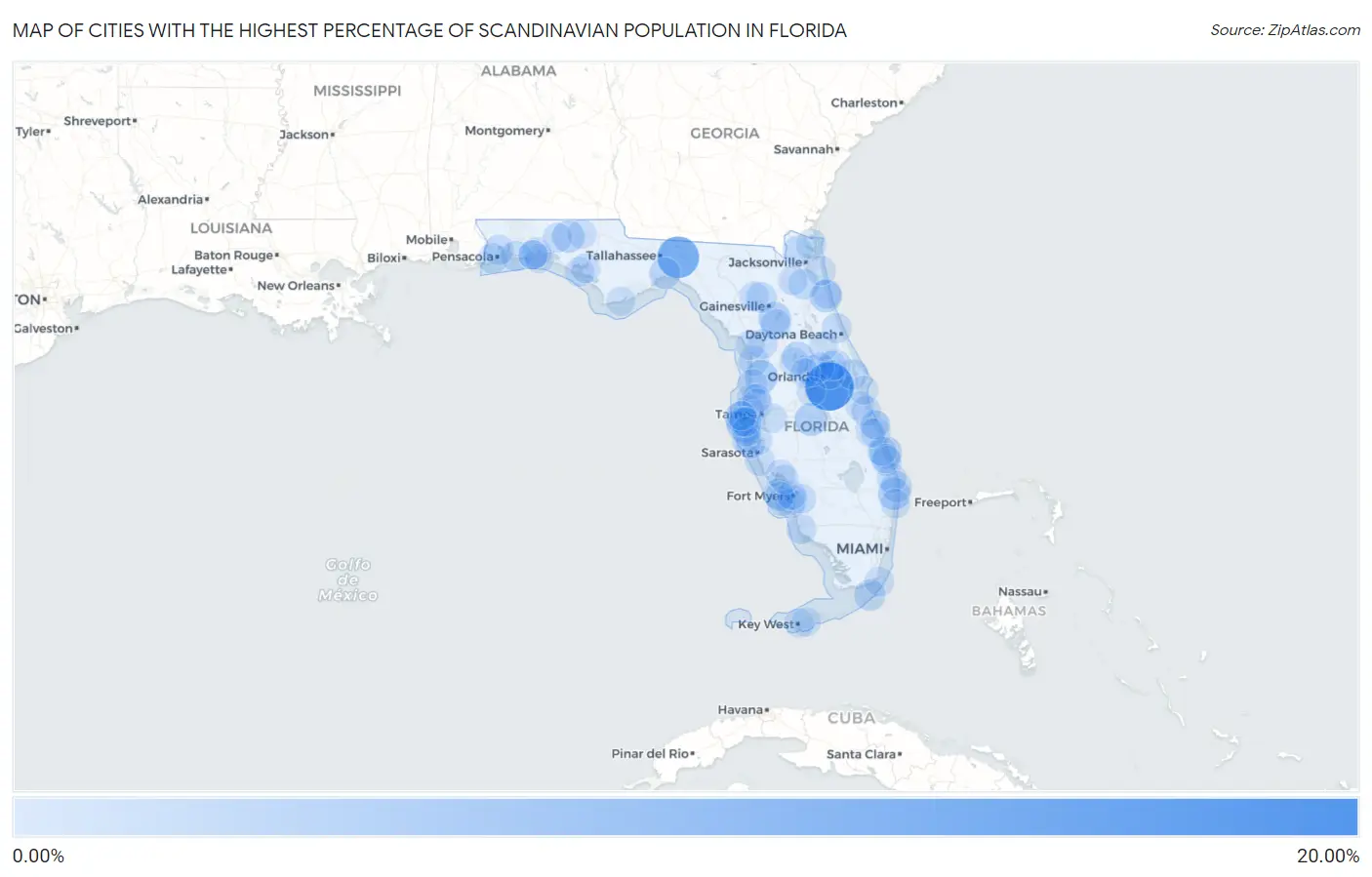 Cities with the Highest Percentage of Scandinavian Population in Florida Map