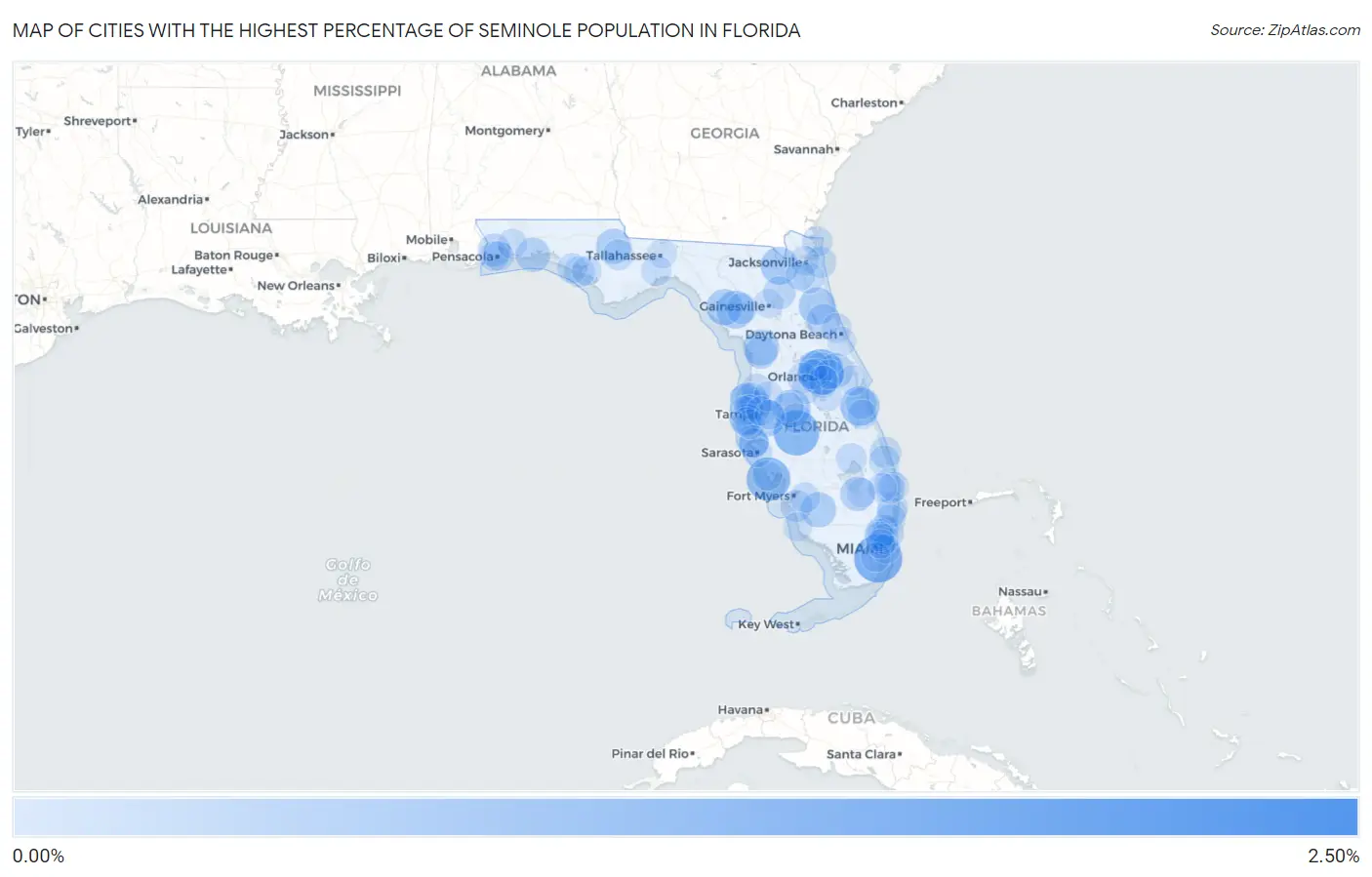 Cities with the Highest Percentage of Seminole Population in Florida Map