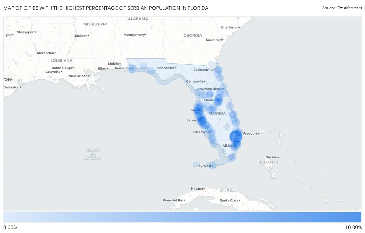 Cities with the Highest Percentage of Serbian Population in Florida Map