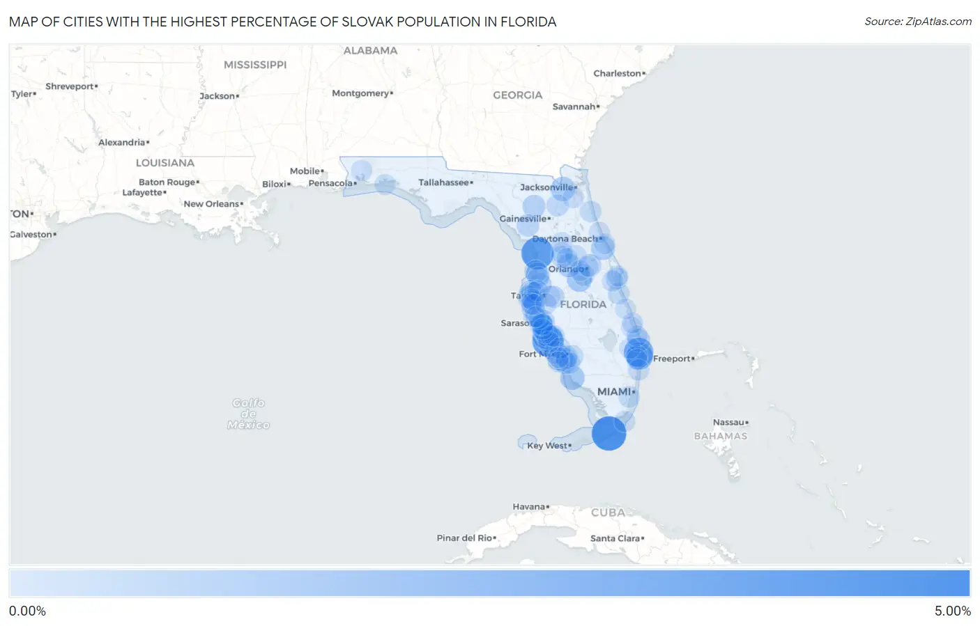 Cities with the Highest Percentage of Slovak Population in Florida Map