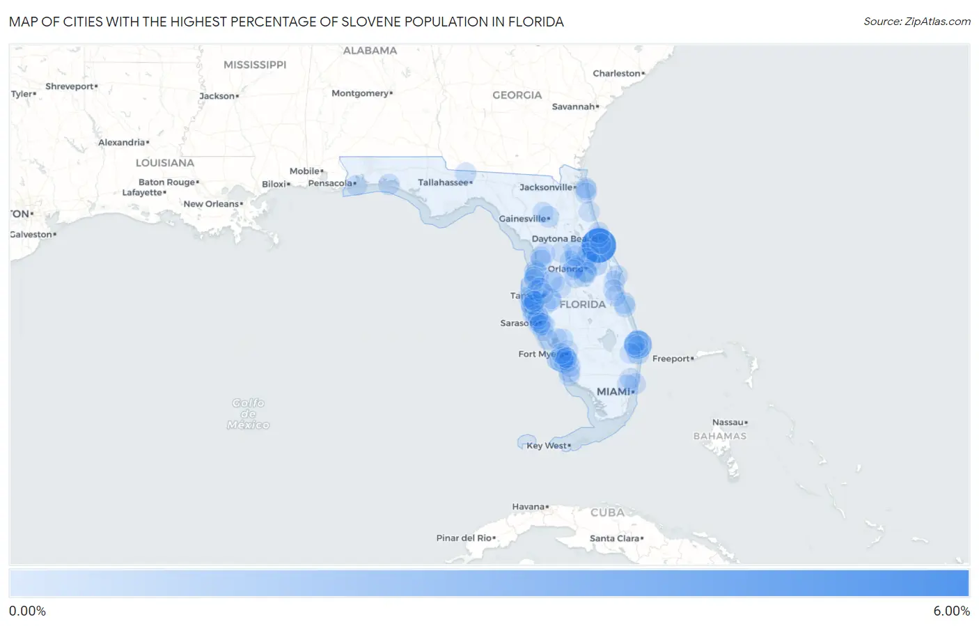 Cities with the Highest Percentage of Slovene Population in Florida Map