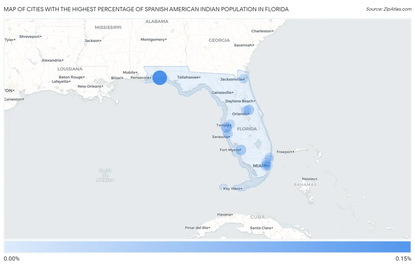 Cities with the Highest Percentage of Spanish American Indian Population in Florida Map