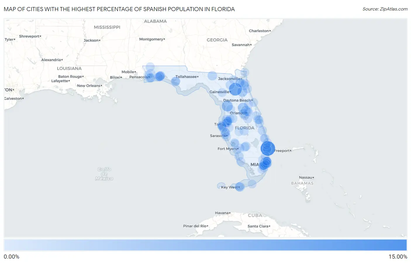 Cities with the Highest Percentage of Spanish Population in Florida Map