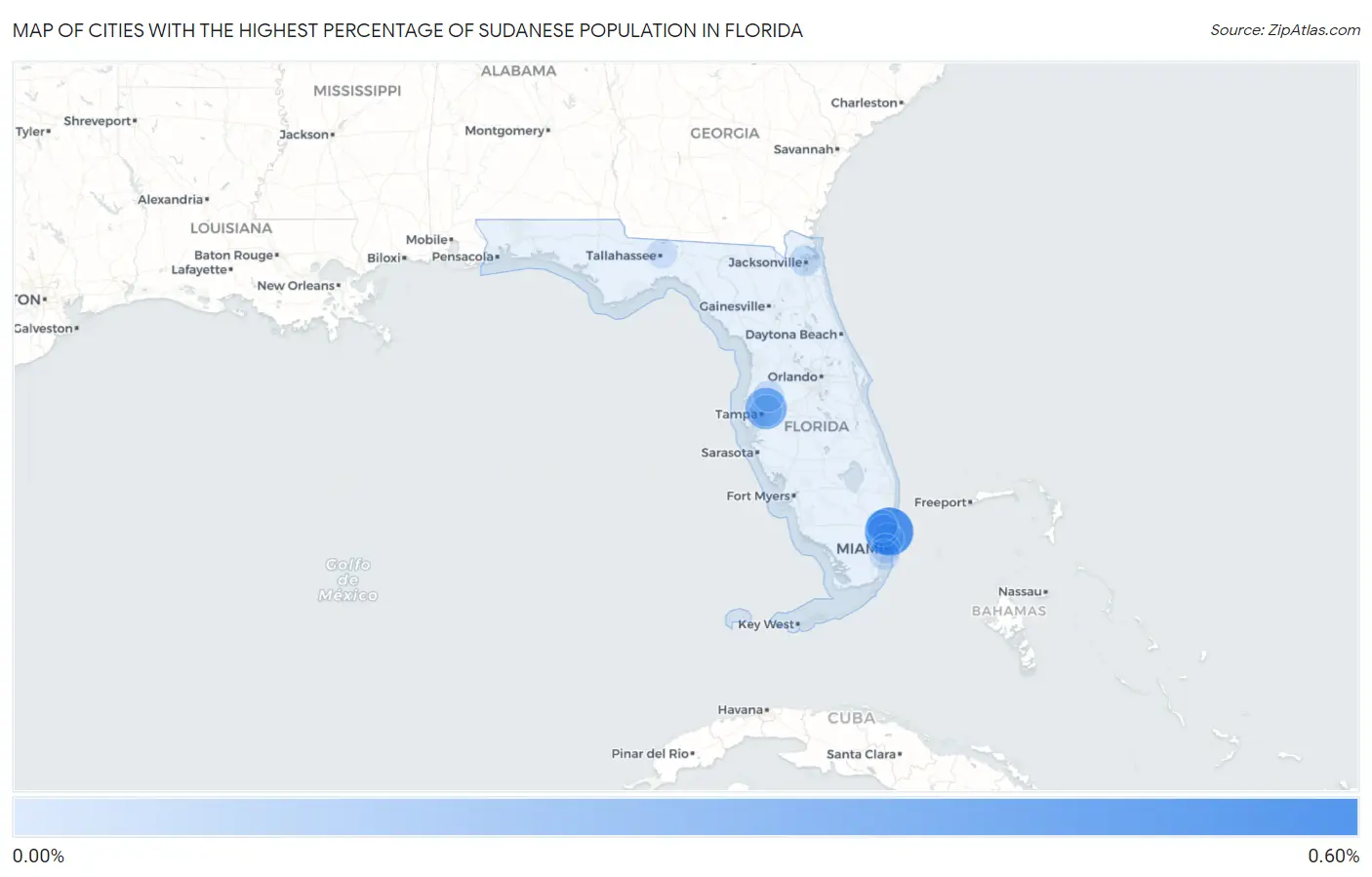 Cities with the Highest Percentage of Sudanese Population in Florida Map