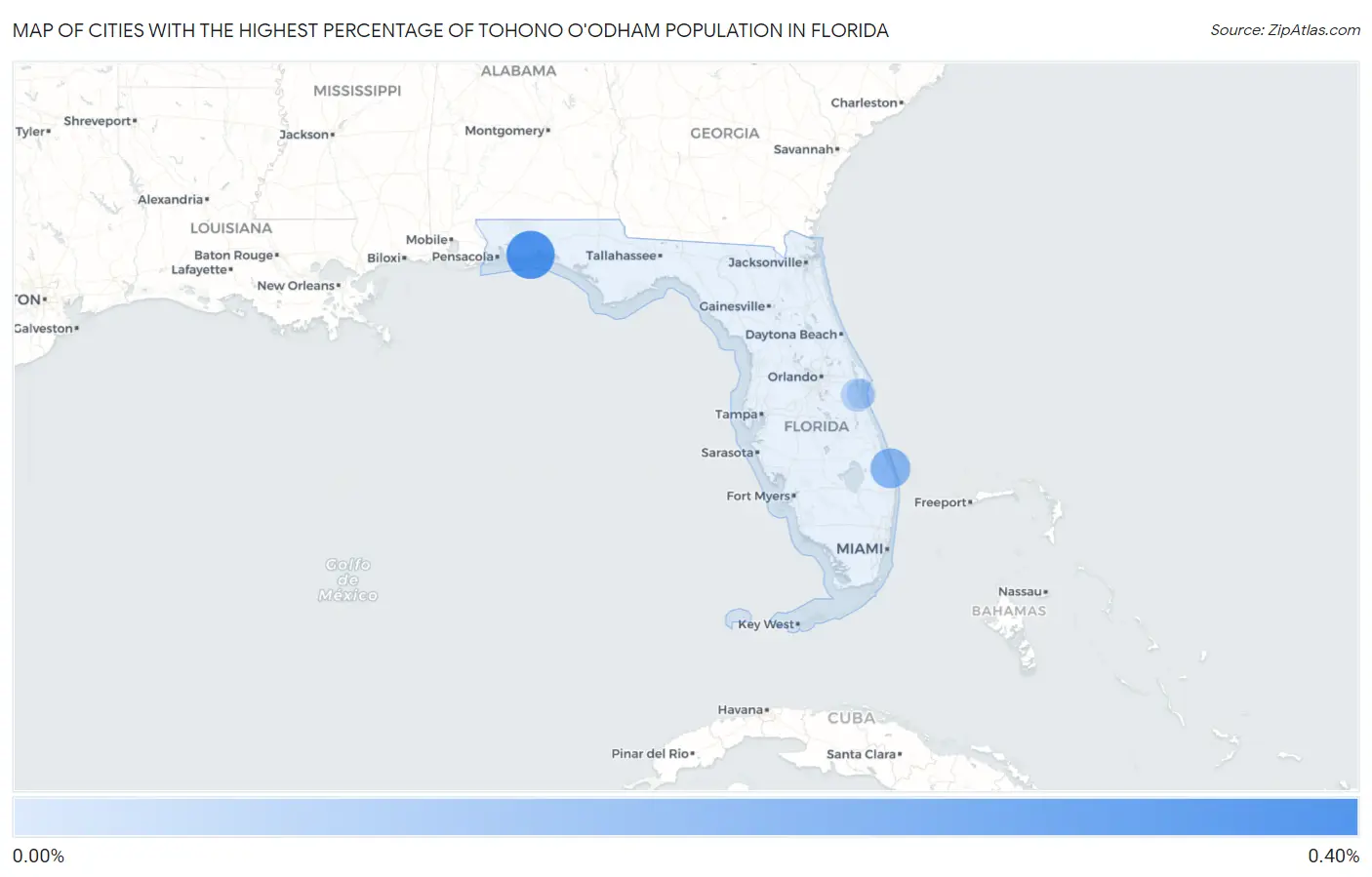 Cities with the Highest Percentage of Tohono O'Odham Population in Florida Map