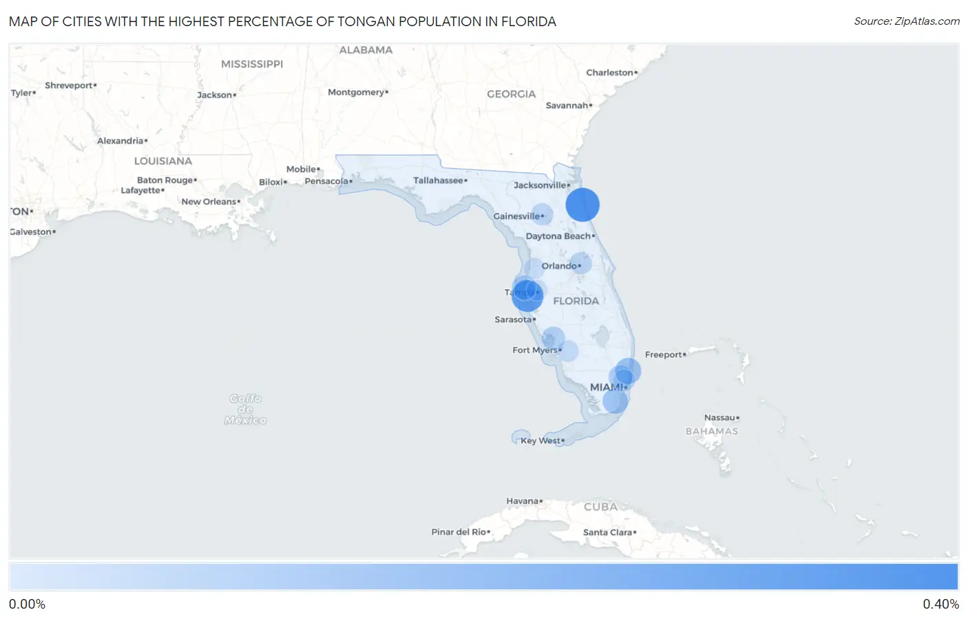 Cities with the Highest Percentage of Tongan Population in Florida Map