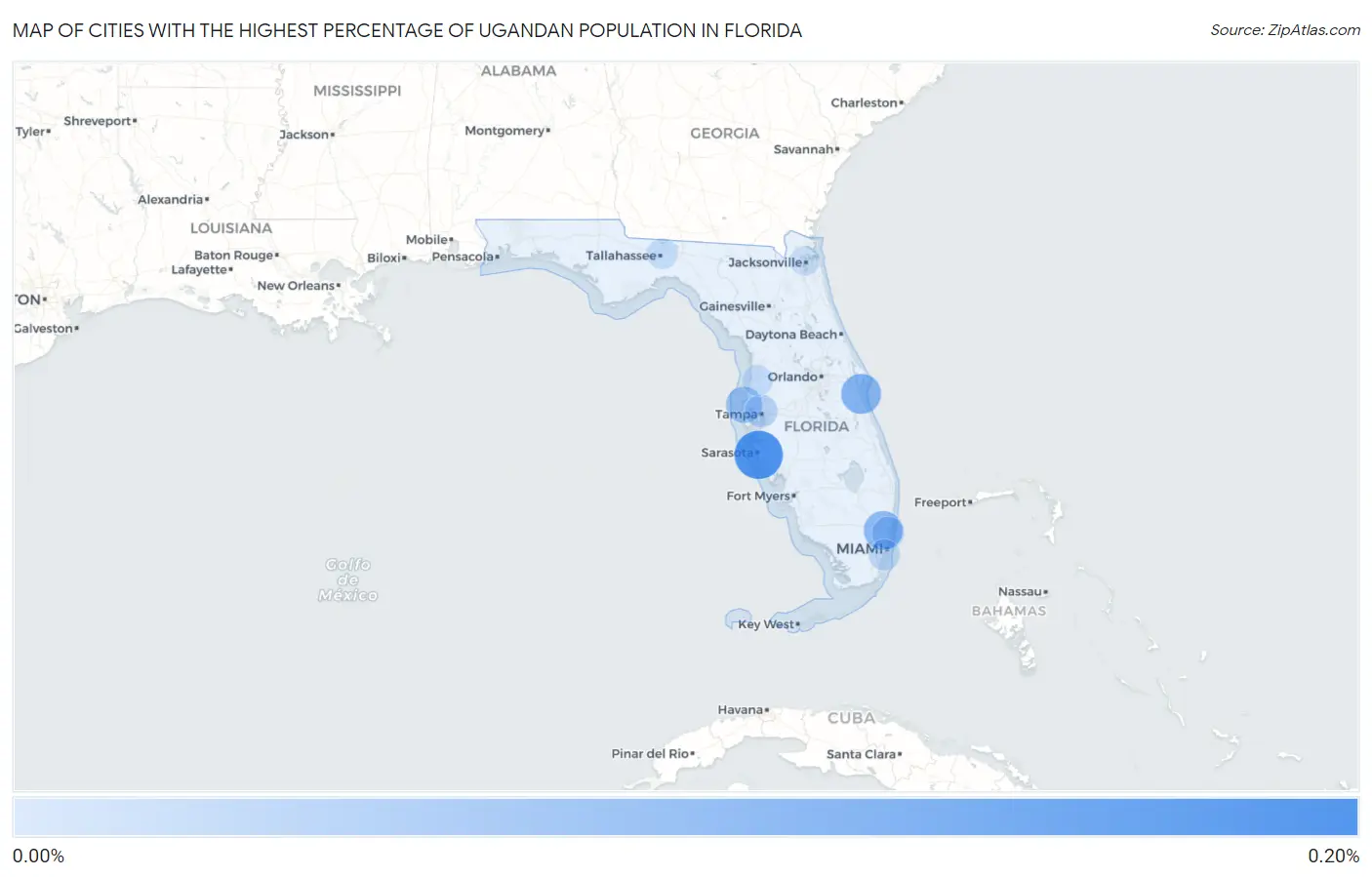 Cities with the Highest Percentage of Ugandan Population in Florida Map