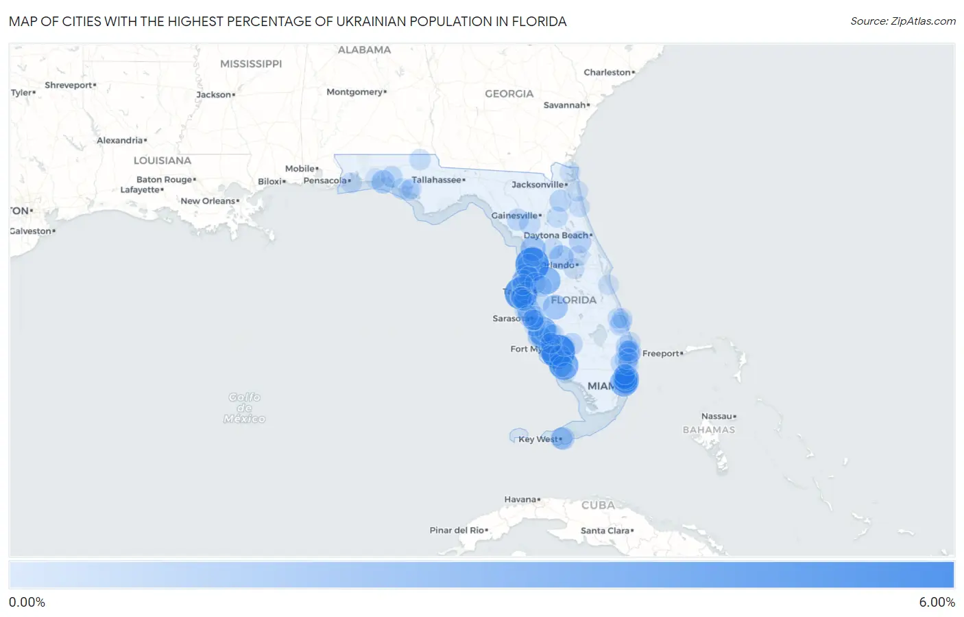 Cities with the Highest Percentage of Ukrainian Population in Florida Map
