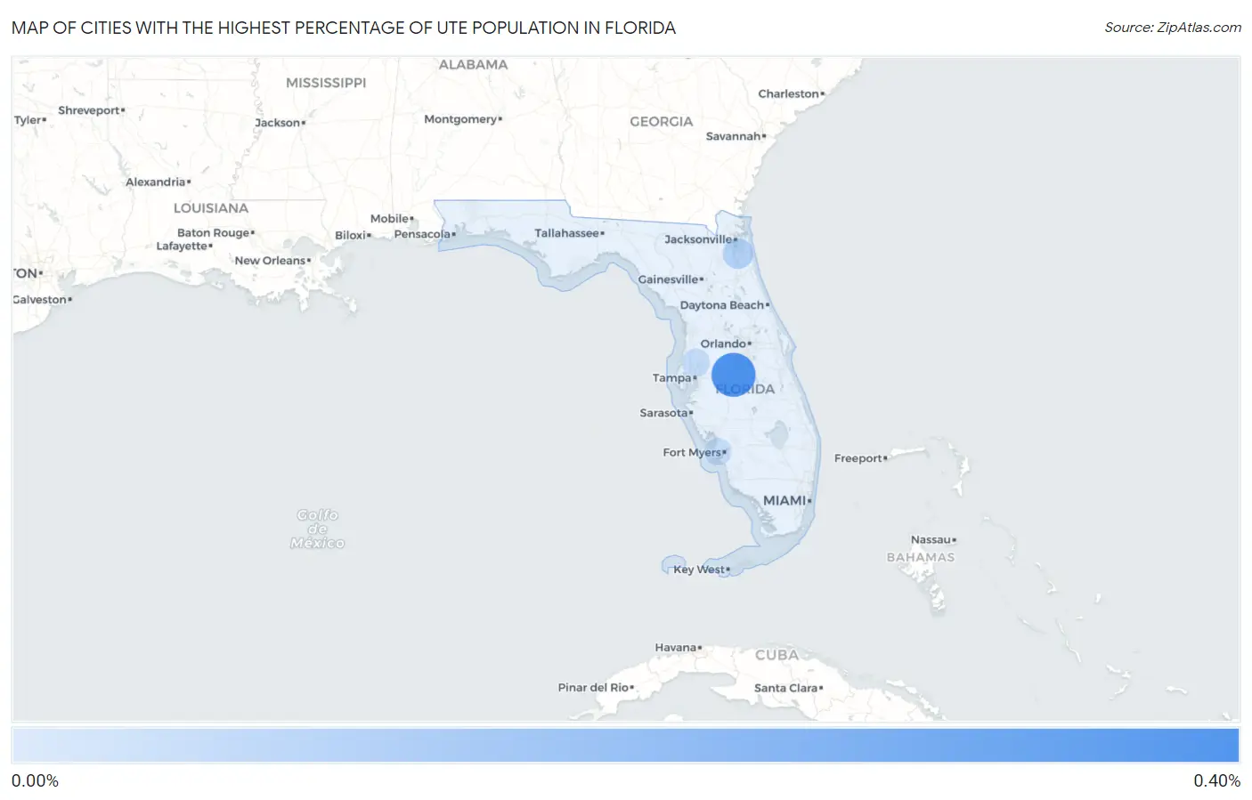 Cities with the Highest Percentage of Ute Population in Florida Map