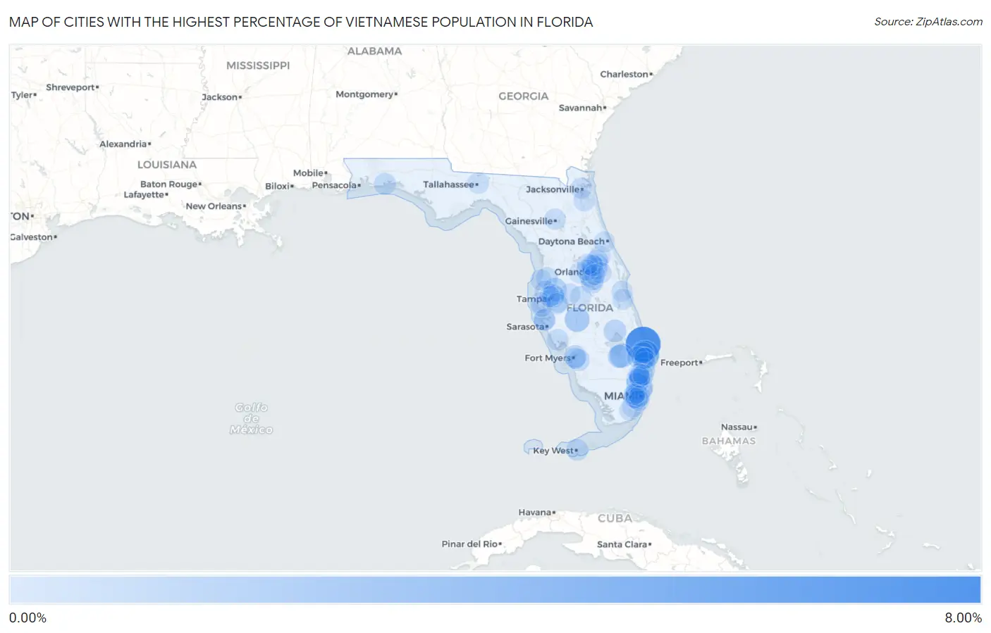 Cities with the Highest Percentage of Vietnamese Population in Florida Map