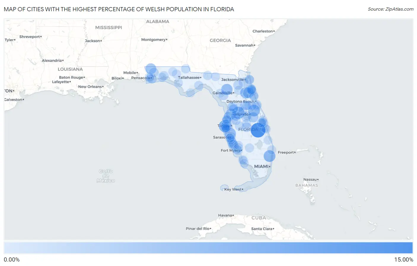 Cities with the Highest Percentage of Welsh Population in Florida Map