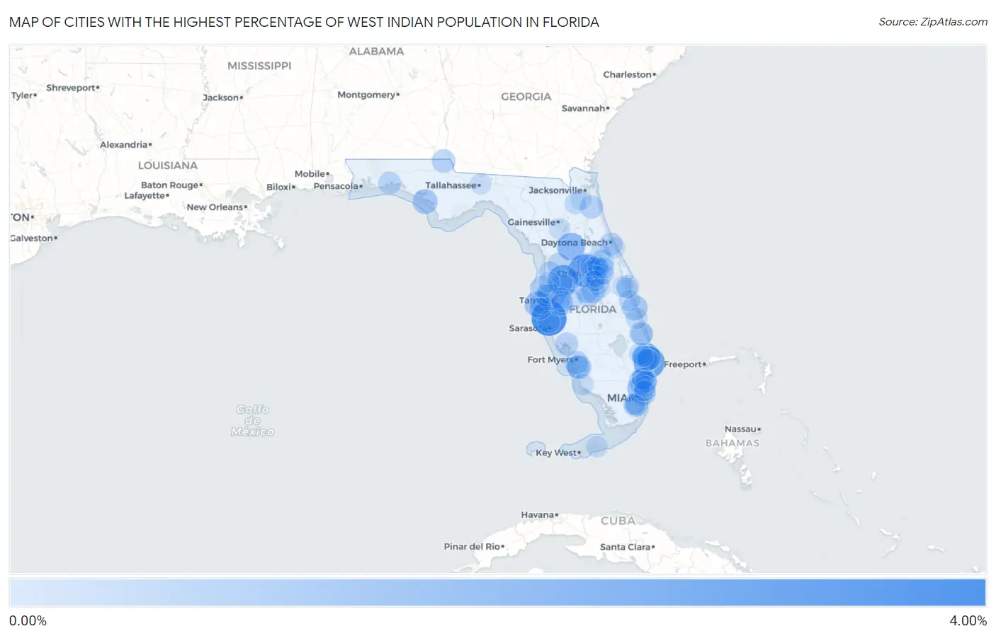 Cities with the Highest Percentage of West Indian Population in Florida Map