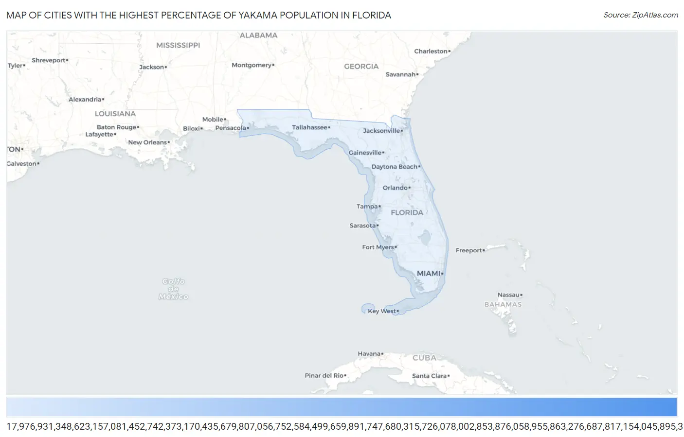 Cities with the Highest Percentage of Yakama Population in Florida Map