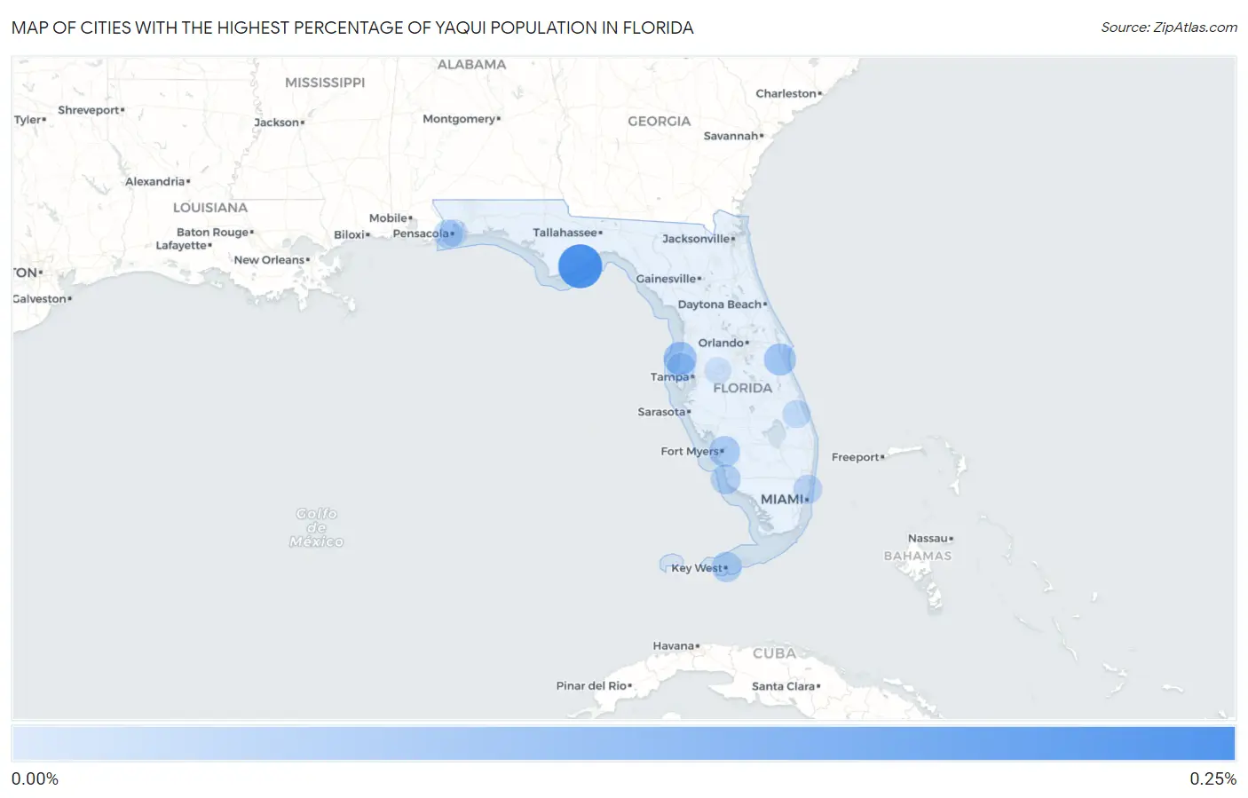 Cities with the Highest Percentage of Yaqui Population in Florida Map