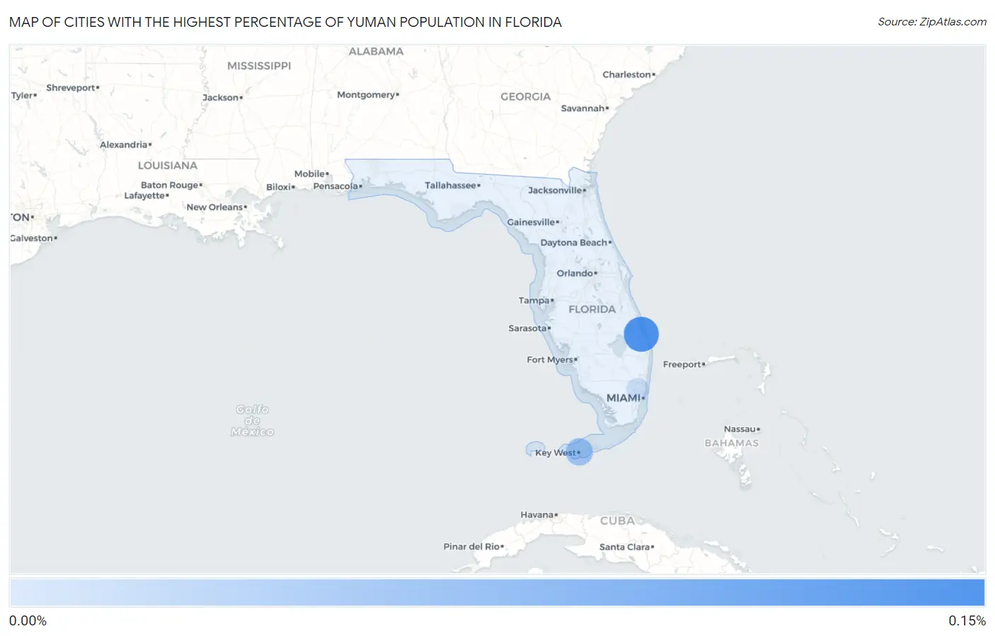 Cities with the Highest Percentage of Yuman Population in Florida Map
