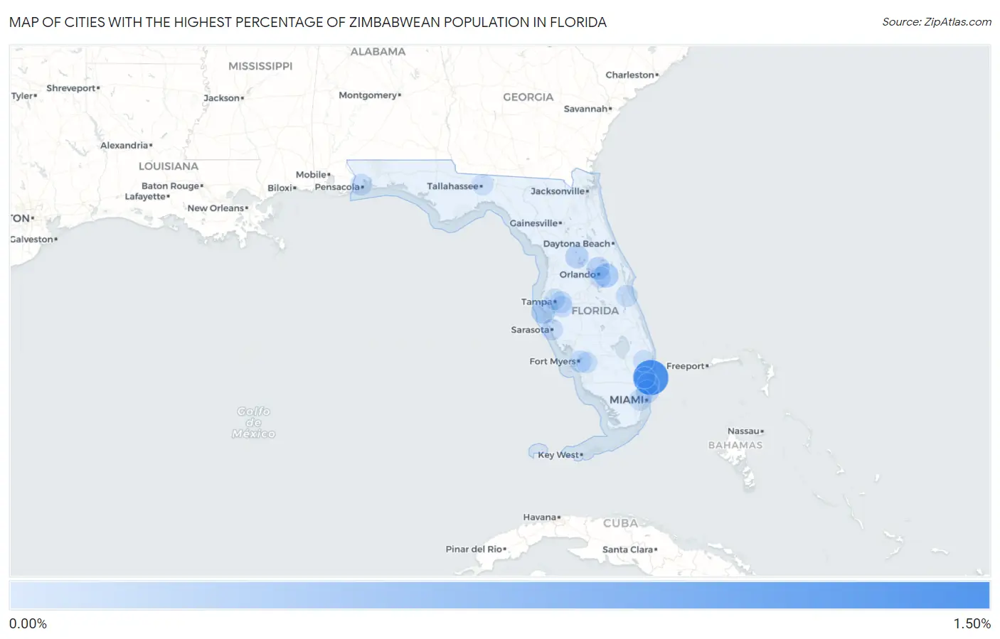 Cities with the Highest Percentage of Zimbabwean Population in Florida Map