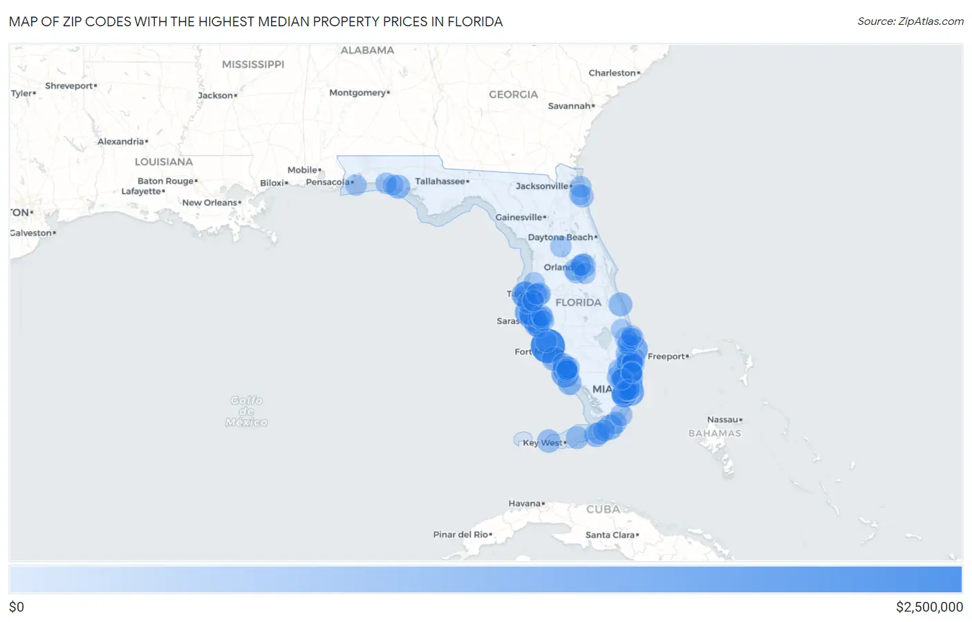 Zip Codes with the Highest Median Property Prices in Florida Map