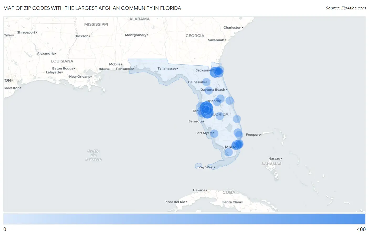 Zip Codes with the Largest Afghan Community in Florida Map