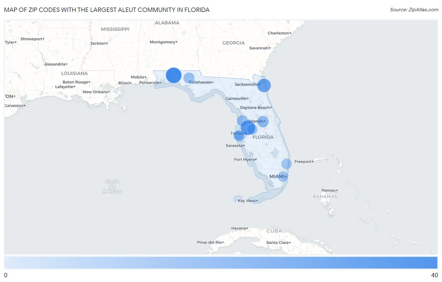 Zip Codes with the Largest Aleut Community in Florida Map