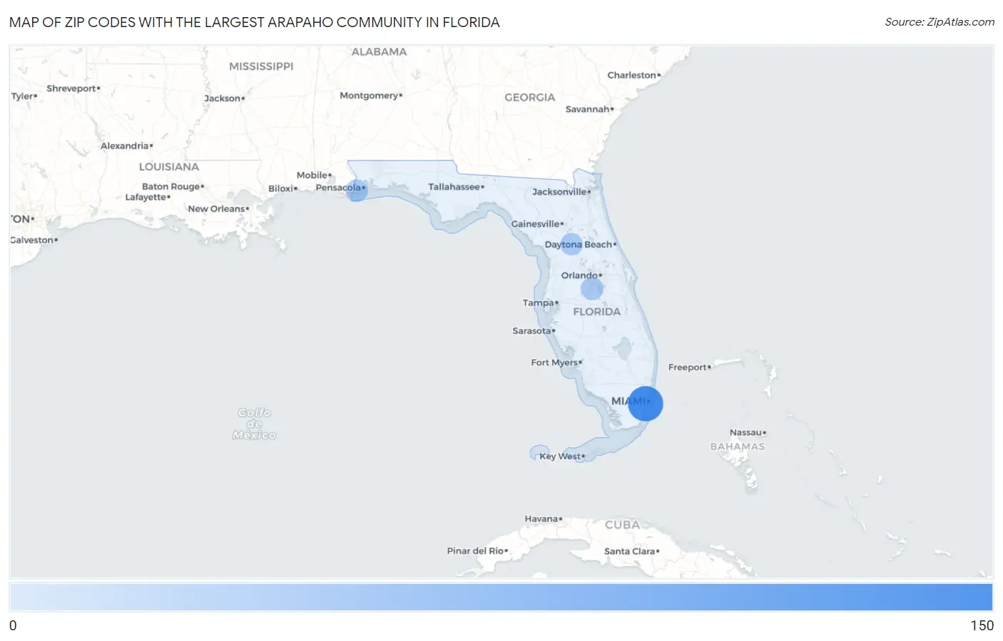 Zip Codes with the Largest Arapaho Community in Florida Map
