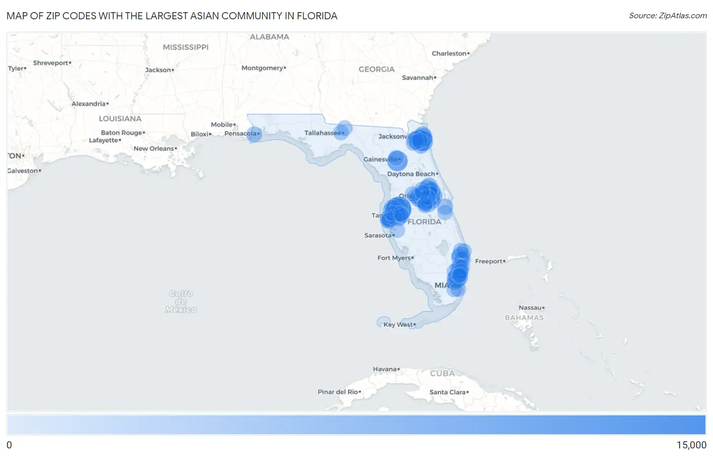 Zip Codes with the Largest Asian Community in Florida Map
