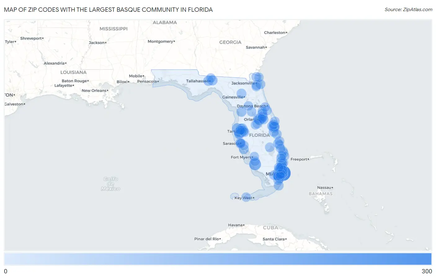 Zip Codes with the Largest Basque Community in Florida Map