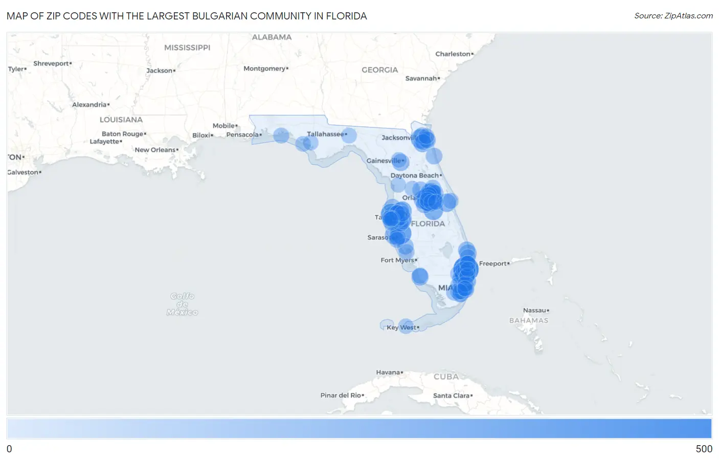 Zip Codes with the Largest Bulgarian Community in Florida Map