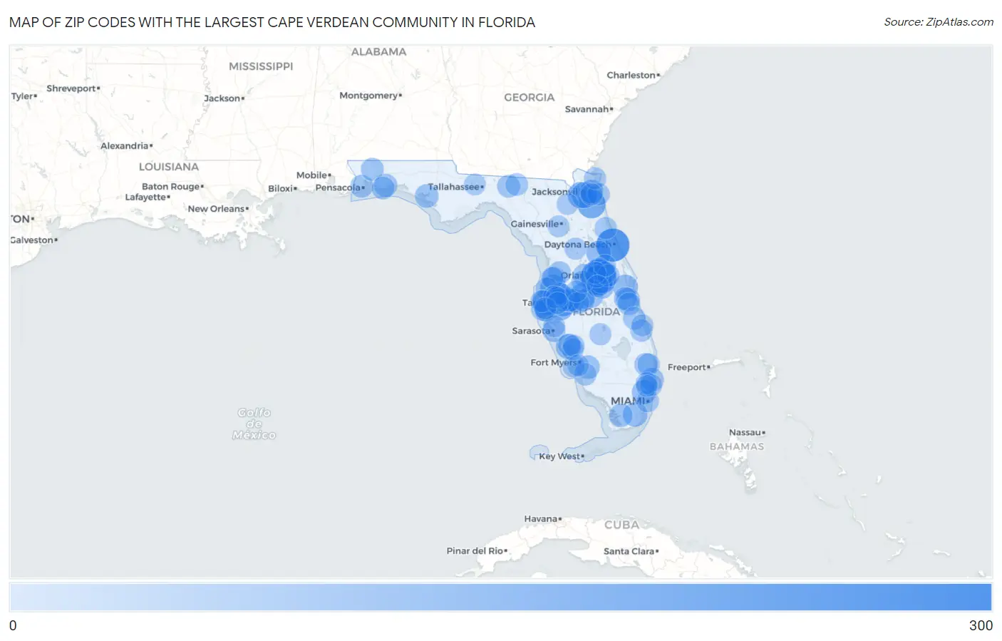 Zip Codes with the Largest Cape Verdean Community in Florida Map