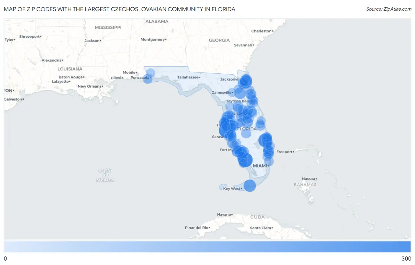 Zip Codes with the Largest Czechoslovakian Community in Florida Map