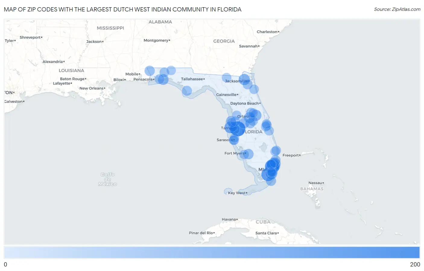 Zip Codes with the Largest Dutch West Indian Community in Florida Map