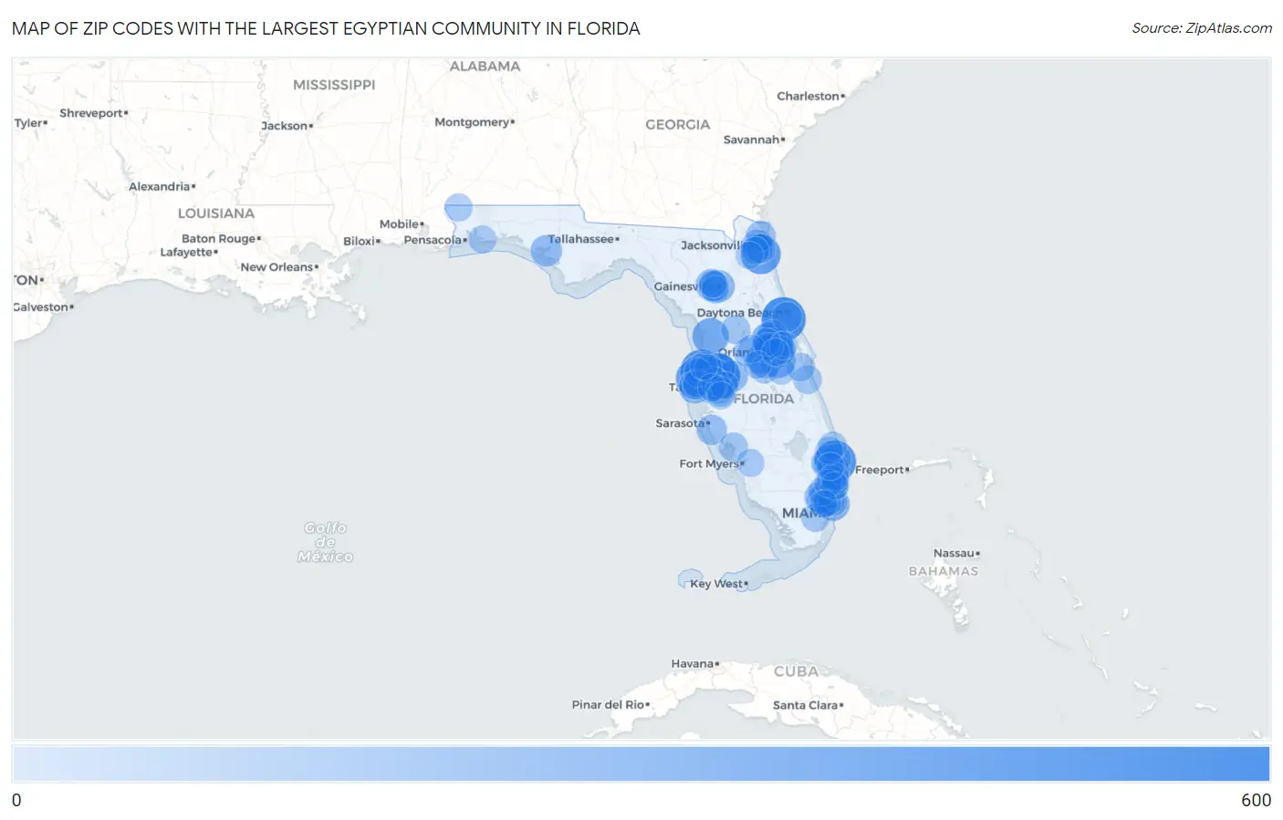 Zip Codes with the Largest Egyptian Community in Florida Map